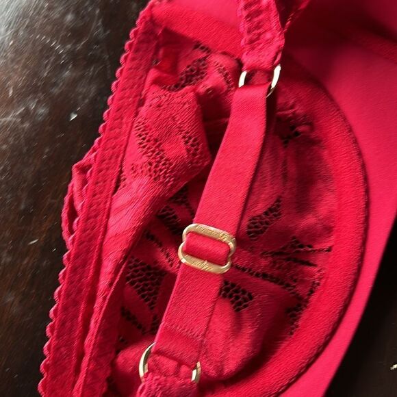 Agent Provocateur Bra Audrey Underwire lace stretch red pink adjustable 34DD - Picture 14 of 16